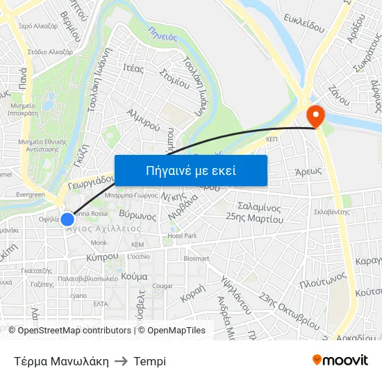 Τέρμα Μανωλάκη to Tempi map