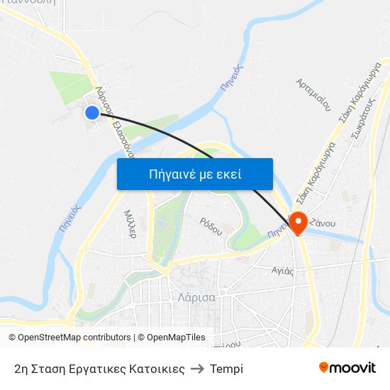 2η Σταση Εργατικες Κατοικιες to Tempi map