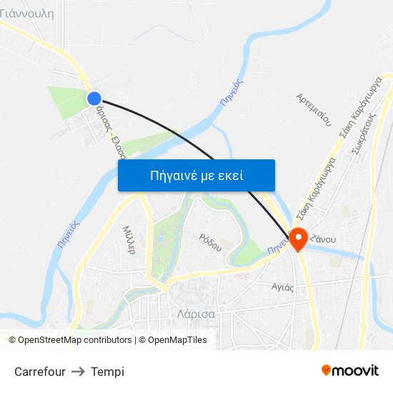 Carrefour to Tempi map