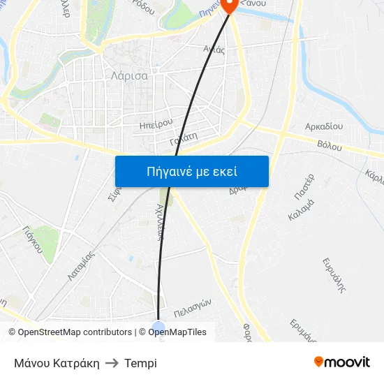 Μάνου Κατράκη to Tempi map