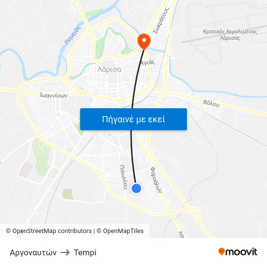 Αργοναυτών to Tempi map