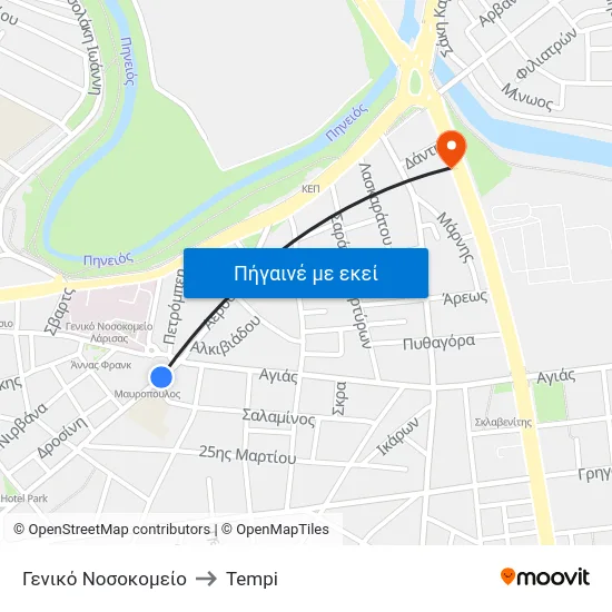 Γενικό Νοσοκομείο to Tempi map