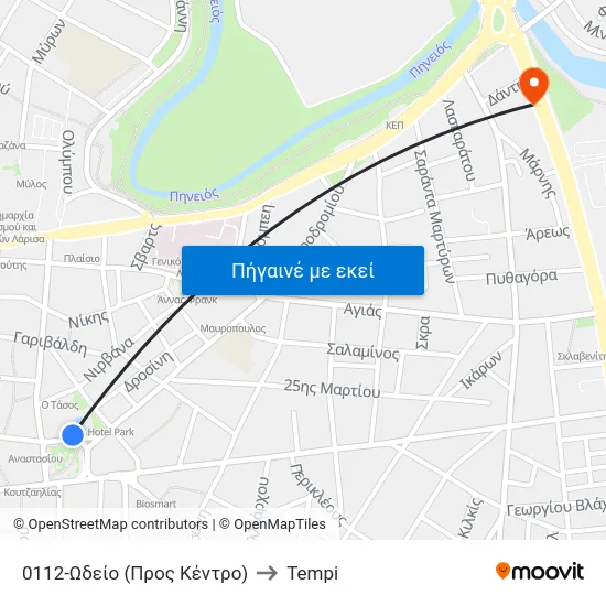 0112-Ωδείο (Προς Κέντρο) to Tempi map