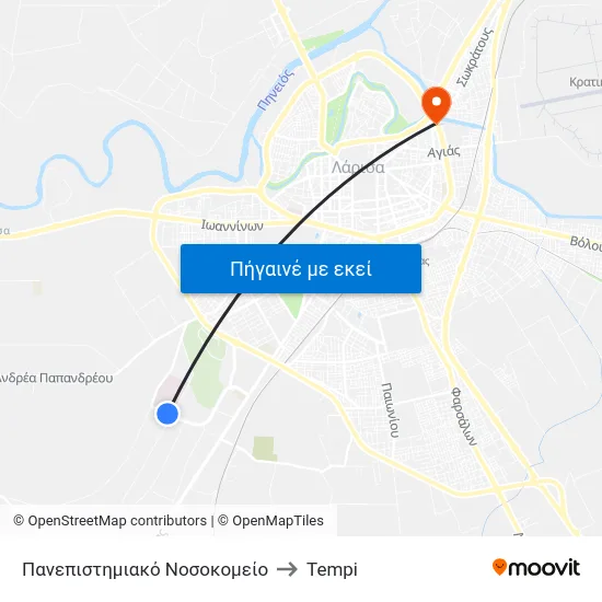Πανεπιστημιακό Νοσοκομείο to Tempi map
