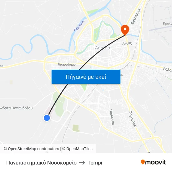 Πανεπιστημιακό Νοσοκομείο to Tempi map