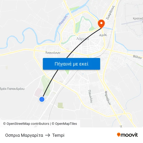 Οσπρια Μαργαρίτα to Tempi map