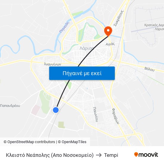 Κλειστό Νεάπολης (Απο Νοσοκομείο) to Tempi map