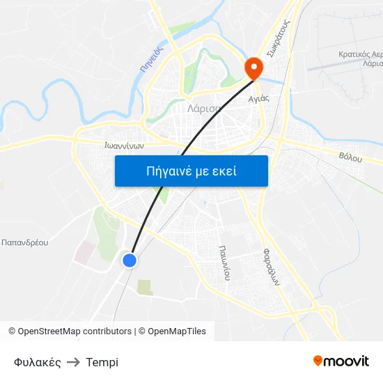 Φυλακές to Tempi map