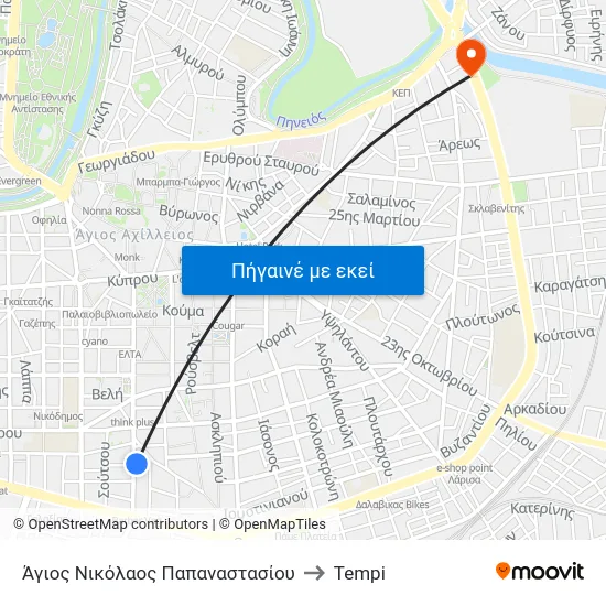 Άγιος Νικόλαος Παπαναστασίου to Tempi map