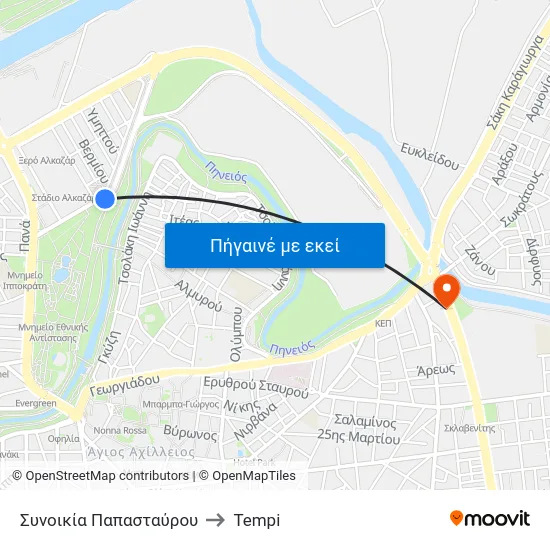 Συνοικία Παπασταύρου to Tempi map
