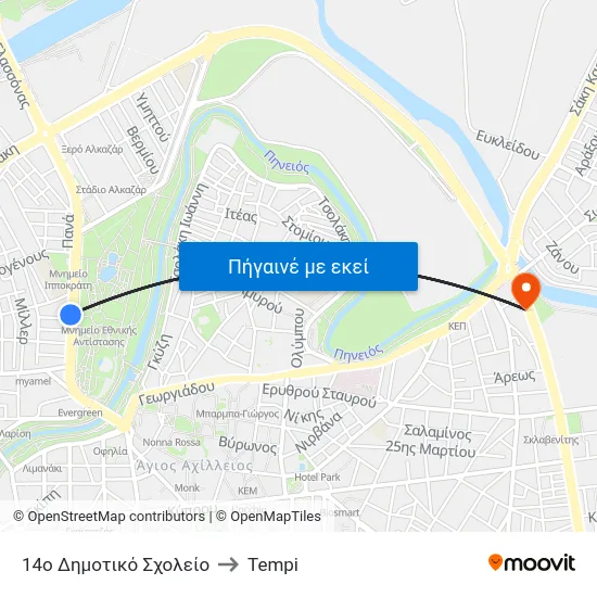14ο Δημοτικό Σχολείο to Tempi map