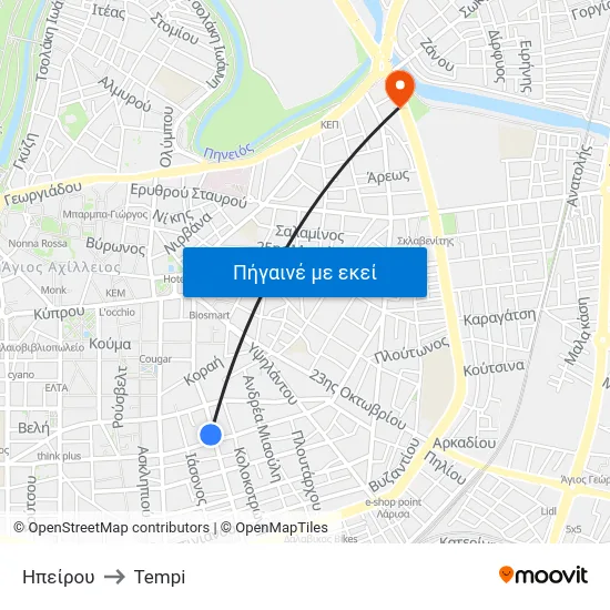 Ηπείρου to Tempi map