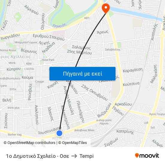 1ο Δημοτικό Σχολείο - Οσε to Tempi map