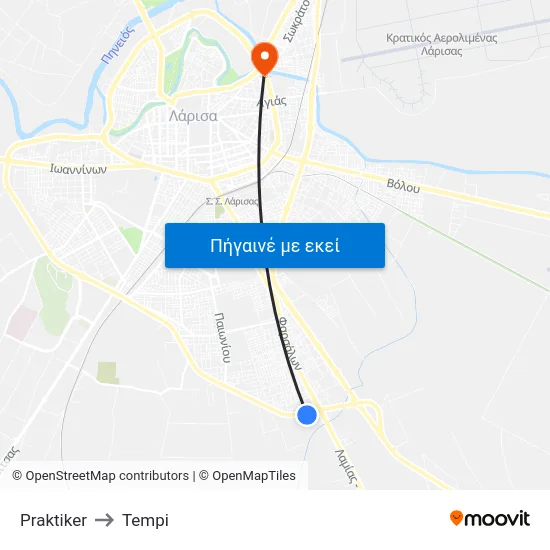 Praktiker to Tempi map