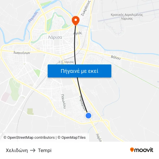 Χελιδώνη to Tempi map