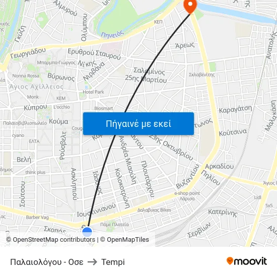 Παλαιολόγου - Οσε to Tempi map