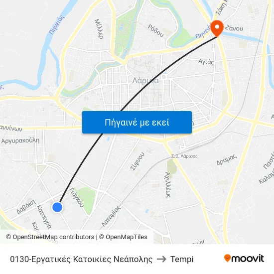 0130-Εργατικές Κατοικίες Νεάπολης to Tempi map