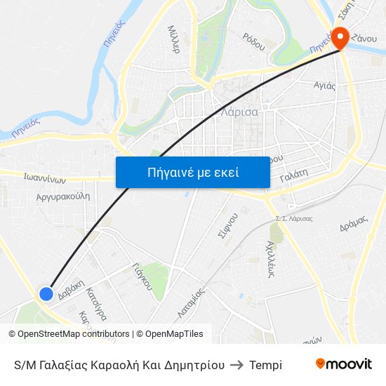 S/M Γαλαξίας Καραολή Και Δημητρίου to Tempi map