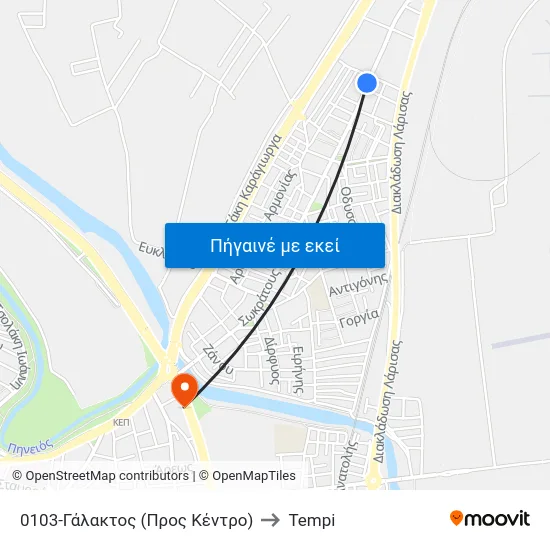 0103-Γάλακτος (Προς Κέντρο) to Tempi map