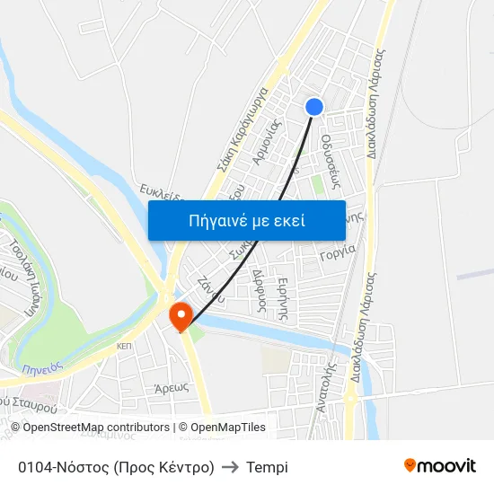 0104-Νόστος (Προς Κέντρο) to Tempi map