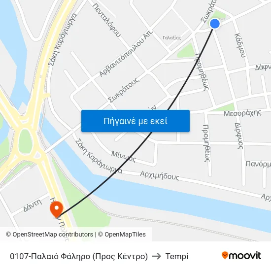 0107-Παλαιό Φάληρο (Προς Κέντρο) to Tempi map