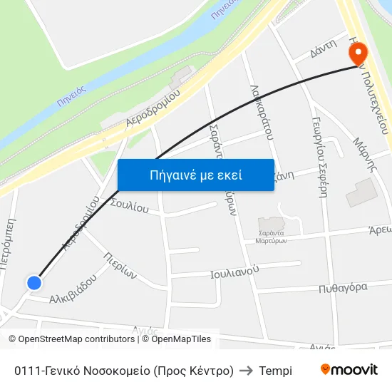 0111-Γενικό Νοσοκομείο (Προς Κέντρο) to Tempi map