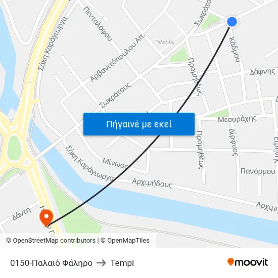 0150-Παλαιό Φάληρο to Tempi map