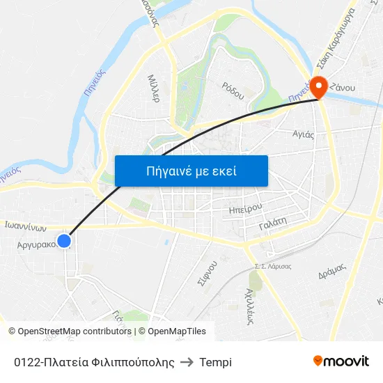 0122-Πλατεία Φιλιππούπολης to Tempi map