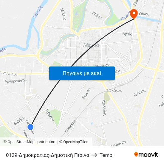 0129-Δημοκρατίας-Δημοτική Πισίνα to Tempi map