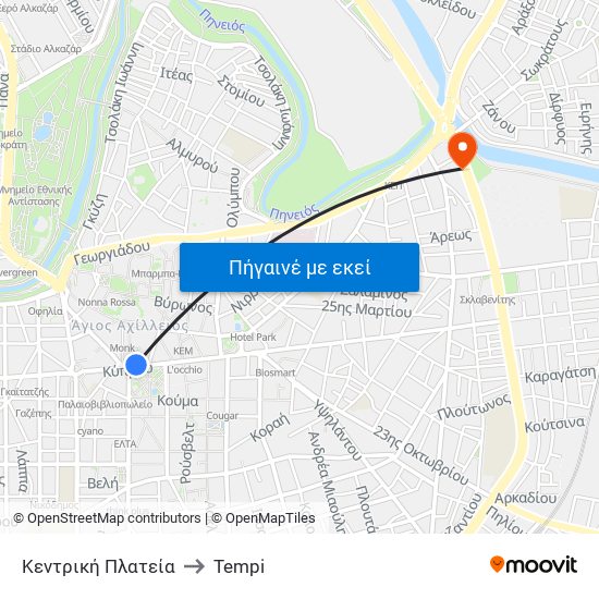 Κεντρική Πλατεία to Tempi map