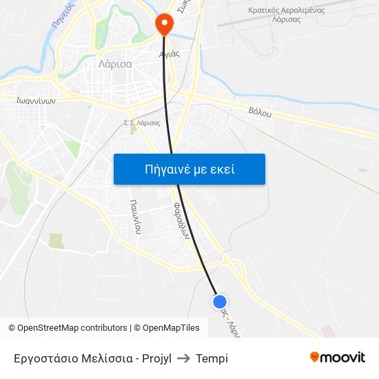 Εργοστάσιο Μελίσσια - Projyl to Tempi map