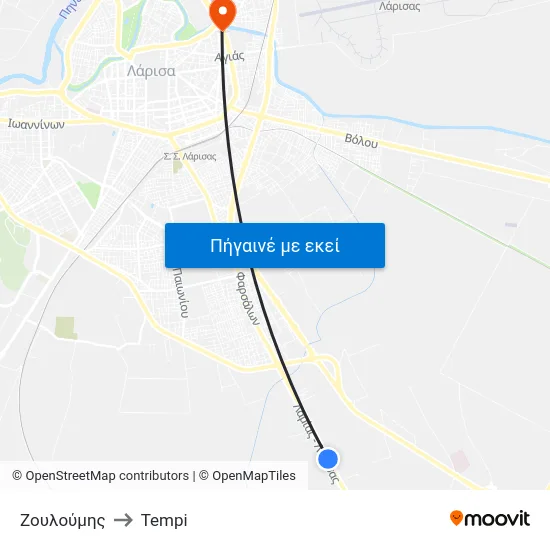 Ζουλούμης to Tempi map