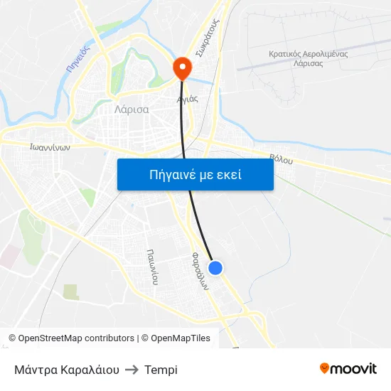 Μάντρα Καραλάιου to Tempi map