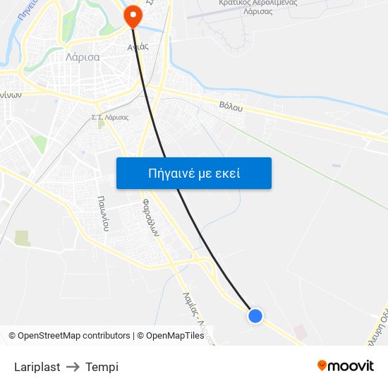 Lariplast to Tempi map