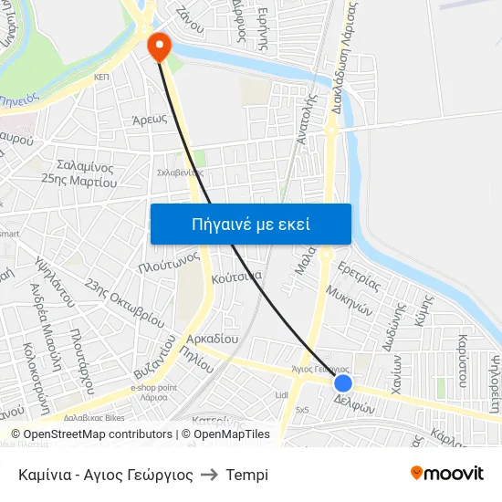 Καμίνια - Αγιος Γεώργιος to Tempi map