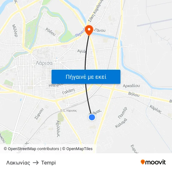 Λακωνίας to Tempi map