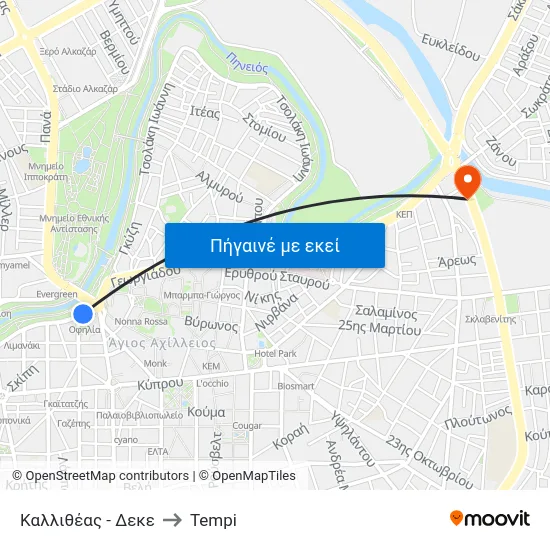 Καλλιθέας - Δεκε to Tempi map