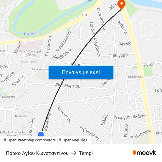 Πάρκο Αγίου Κωνσταντίνου to Tempi map