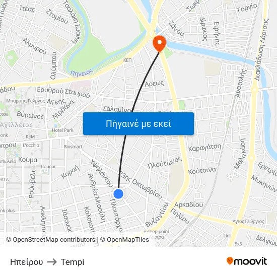 Ηπείρου to Tempi map