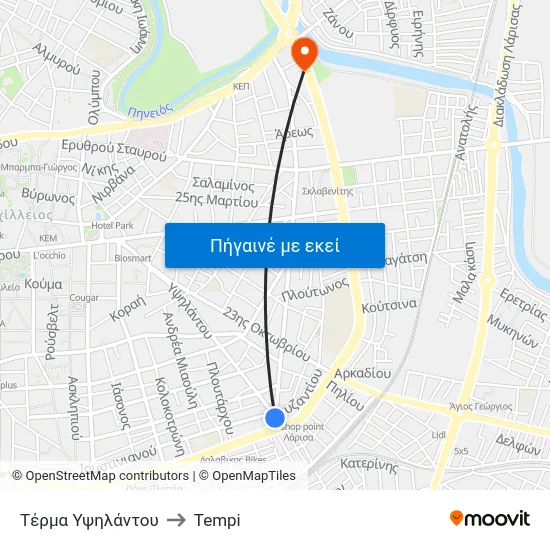 Τέρμα Υψηλάντου to Tempi map