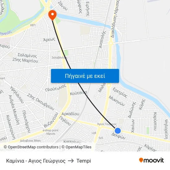 Καμίνια - Αγιος Γεώργιος to Tempi map