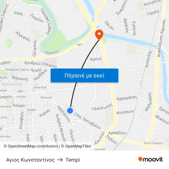 Αγιος Κωνσταντίνος to Tempi map