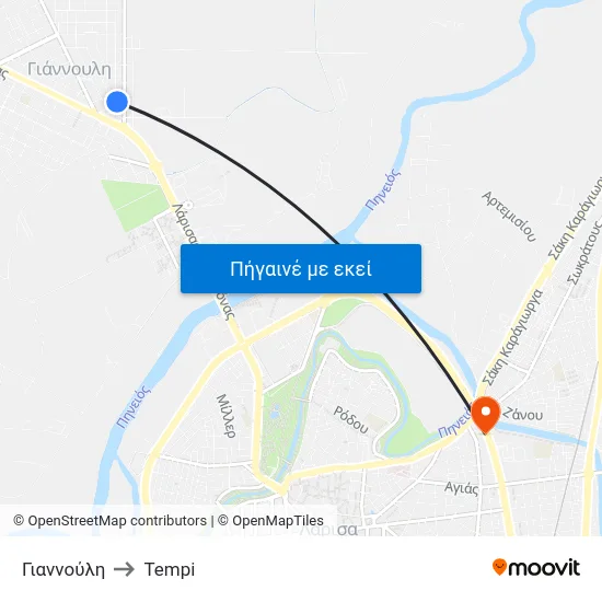 Γιαννούλη to Tempi map