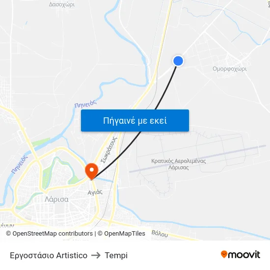 Εργοστάσιο Artistico to Tempi map