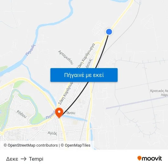 Δεκε to Tempi map