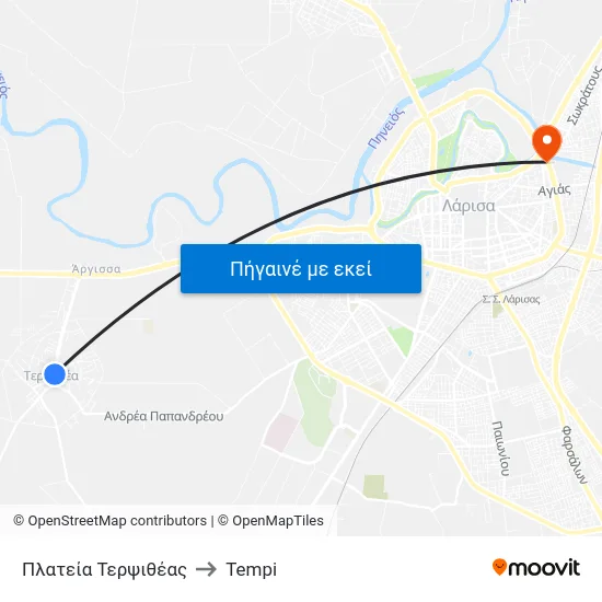 Πλατεία Τερψιθέας to Tempi map
