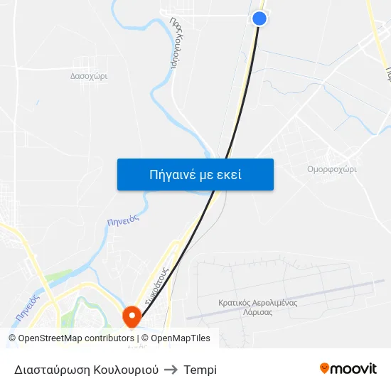 Διασταύρωση Κουλουριού to Tempi map