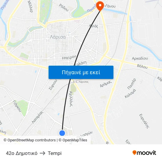 42ο Δημοτικό to Tempi map