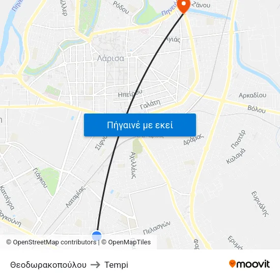 Θεοδωρακοπούλου to Tempi map