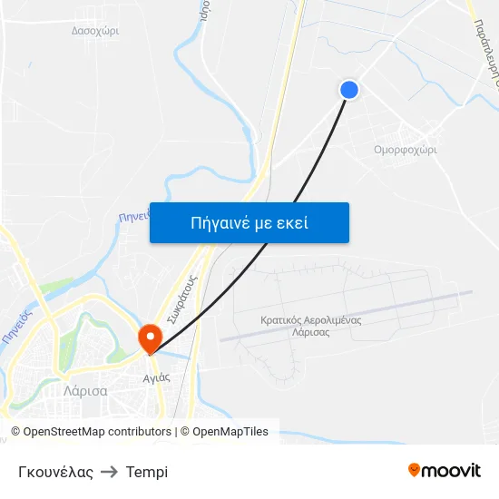 Γκουνέλας to Tempi map